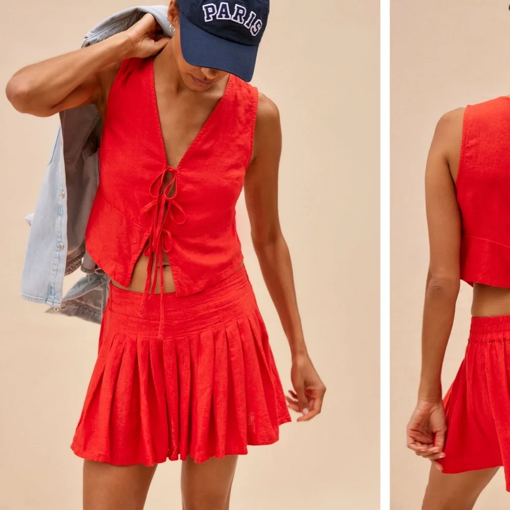 Free People Vibrant Red Tank Top And Bottom Set - Picture 2 of 5